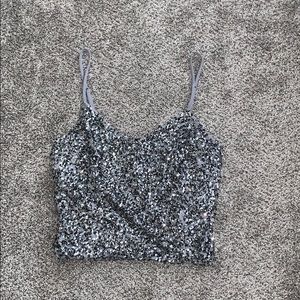 Express Silver Sequin Crop Cami